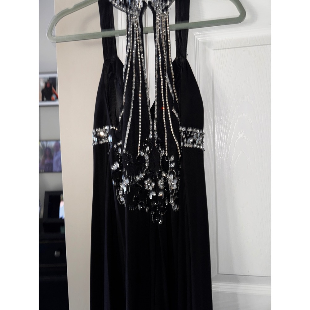 Xscape by Joanna Chen Black Beaded Halter Gown Formal Evening Dress 12 - Picture 5 of 9